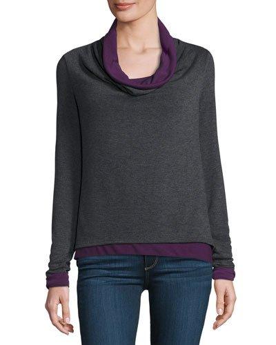 Cowl-neck Long Sleeve Top, Charcoal