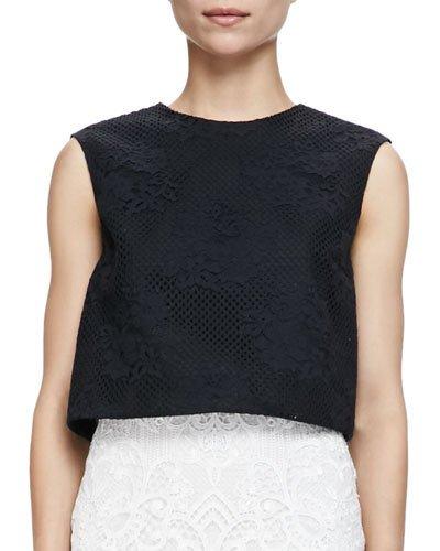 Sleeveless Floral Mesh Crop