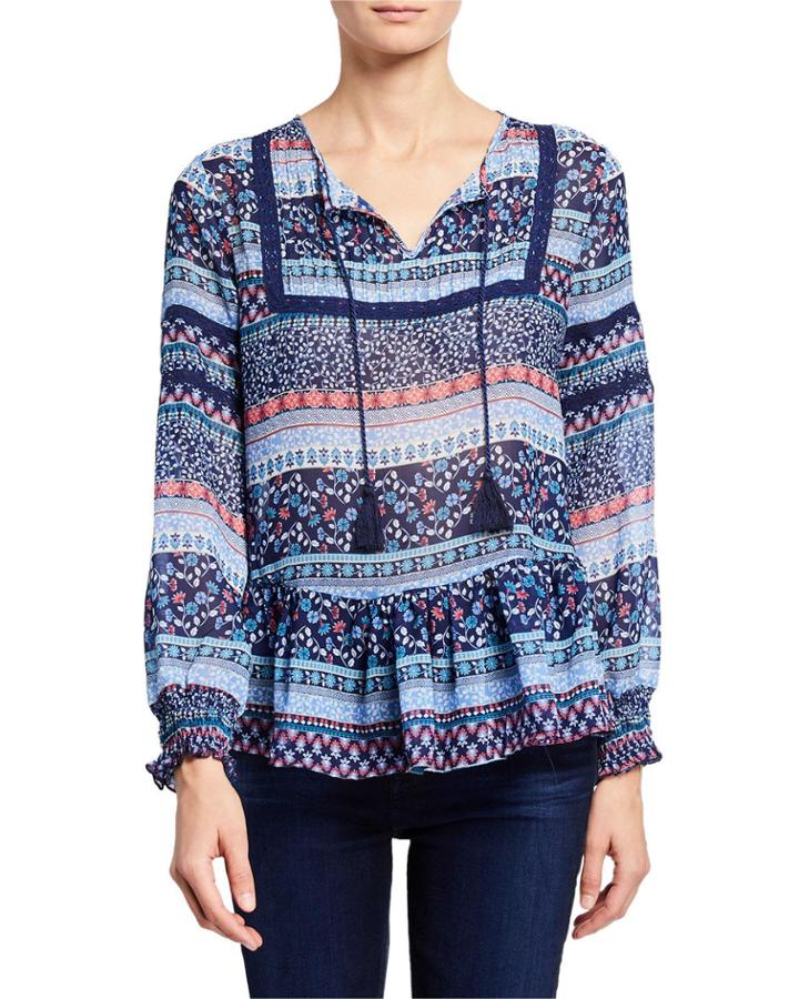 Floral Peasant Tassel-tie Blouse