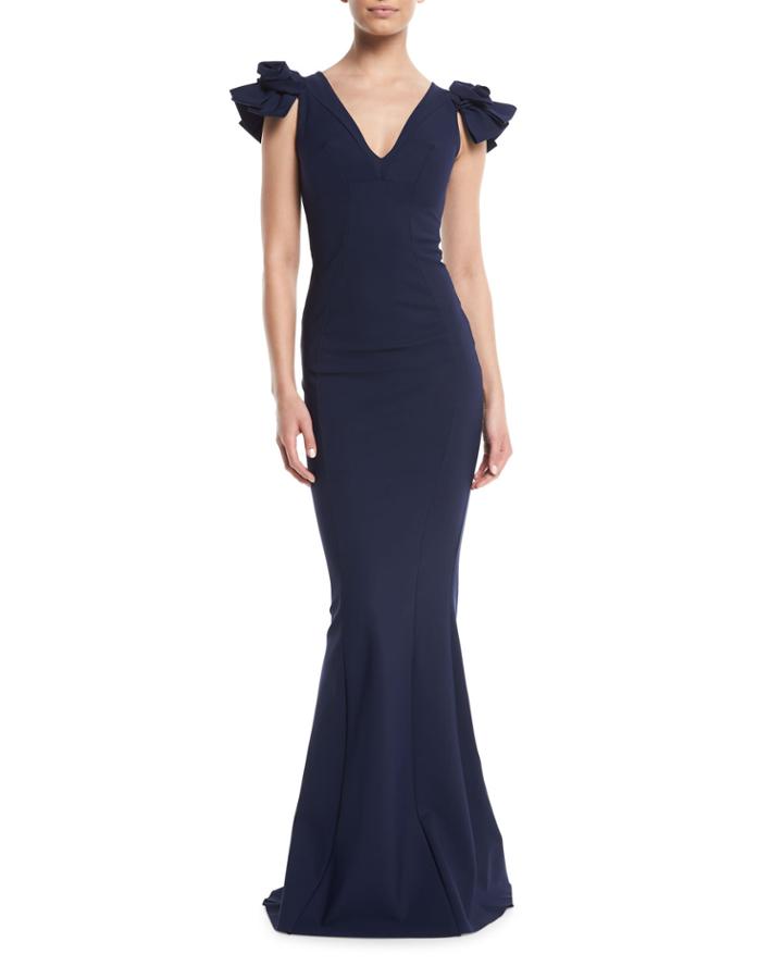 Belvis V-neck Rosette-sleeve Gown
