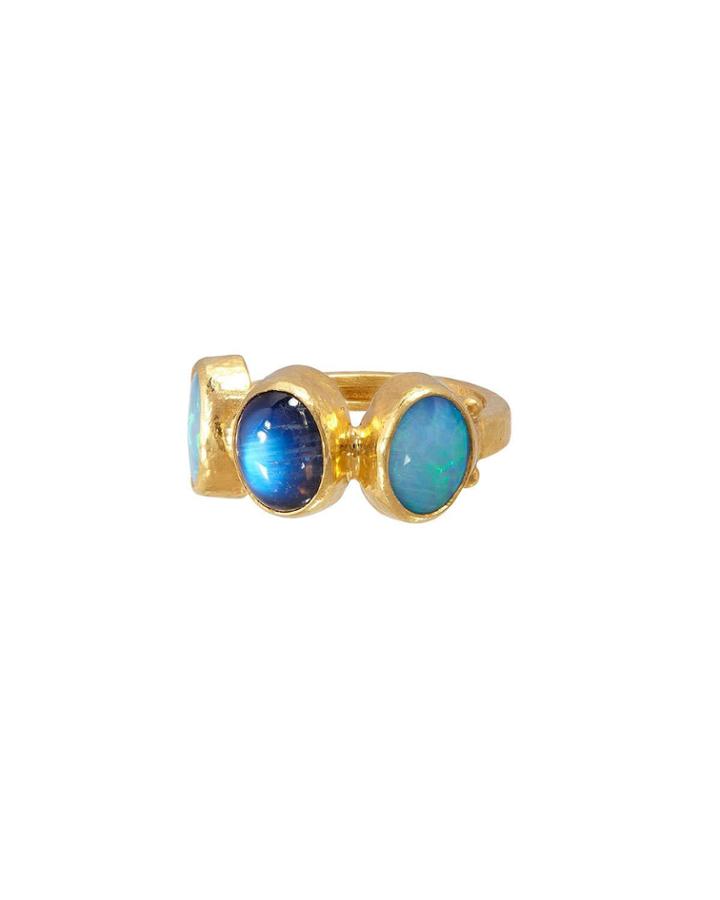 Three-stone Amulet Ring W/ Moonstone & Opal,