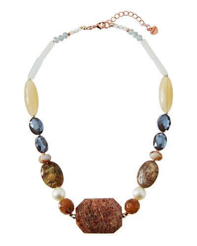 Chunky Beaded Stone Necklace In Nude