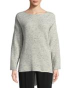 Boat-neck Long-sleeve Speckle High-low Cashmere