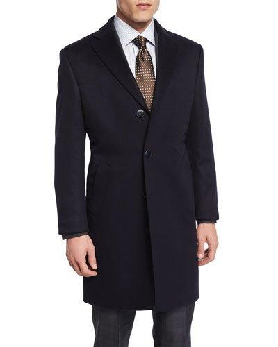 Cashmere Button-down Car Coat, Navy