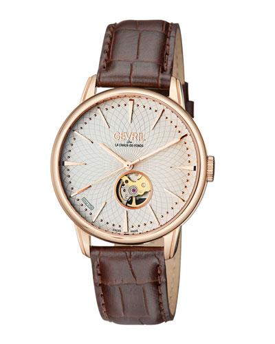 41mm Men's Mulberry Watch W/ Leather Strap, Brown/rose Golden
