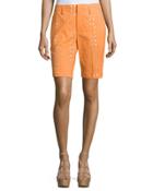 Eyelet Bermuda Shorts, Orange/ivory