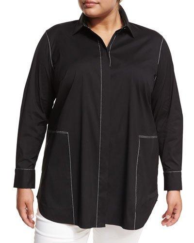 Carlise Long-sleeve Button-front Blouse,