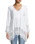 Lace-trimmed V-neck Peasant Tunic