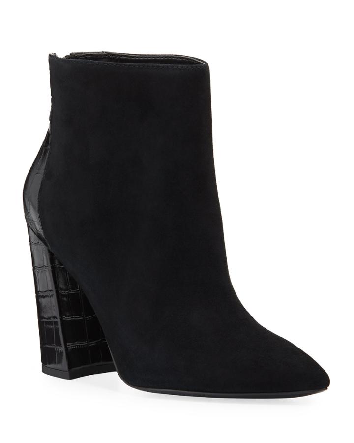 Micro Suede & Moc-croc Ankle Booties