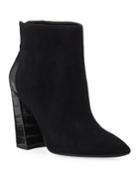 Micro Suede & Moc-croc Ankle Booties