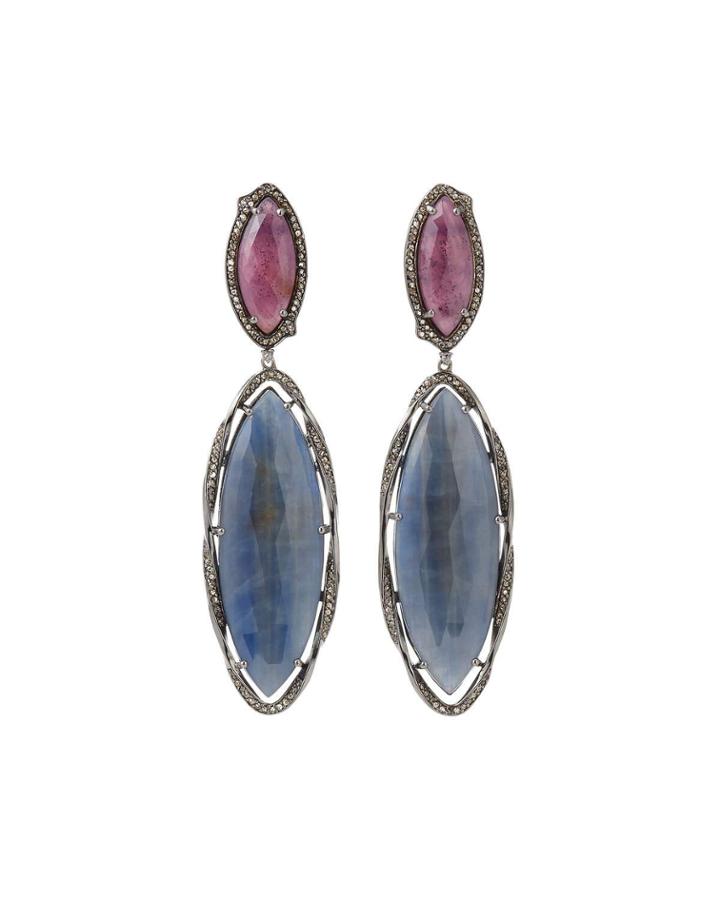 Red & Blue Sapphire Dangle Earrings