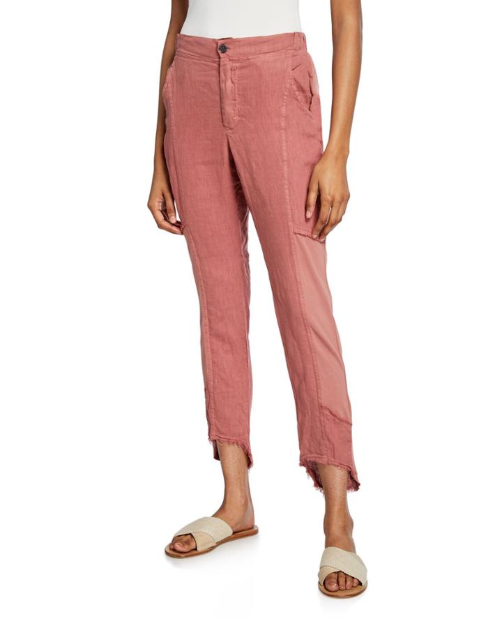 Linen Frayed High-low Ankle Pants