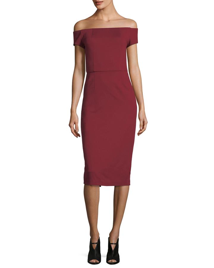 Off-the-shoulder Ponte Sheath Cocktail Dress