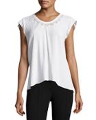 Embroidered Jersey Crop Top, Chalk
