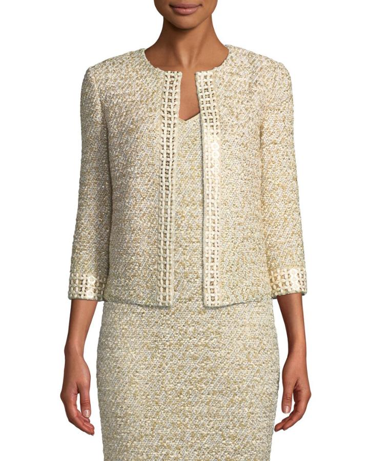 Gilded Eyelash Knit Jacket With Hand-beaded Trim