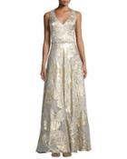 Damask Sleeveless Gown, Champagne/gold