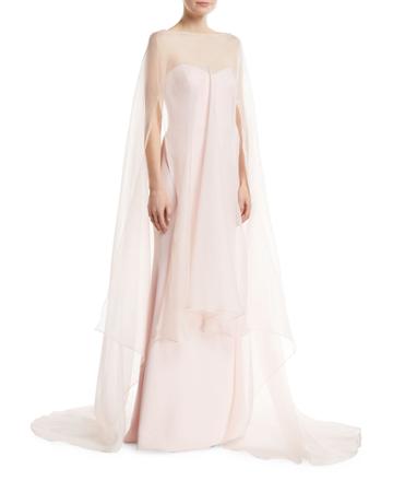 Strapless Gown W/ Organza Overlay Cape