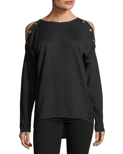 Long-sleeve Cold-shoulder Grommet Tee