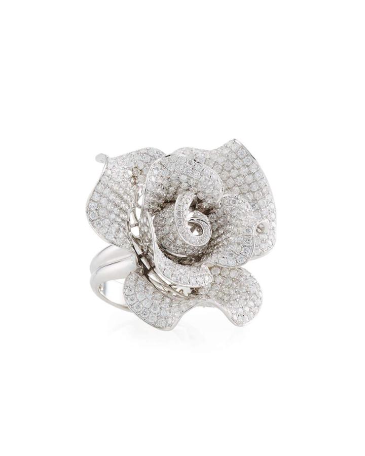 18k White Gold Diamond Rose Ring