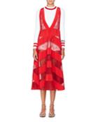 Sleeveless V-neck Daisy-lace Dress With Pleated Insets