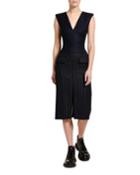 Pinstriped Flannel Skirt V-neck Dress