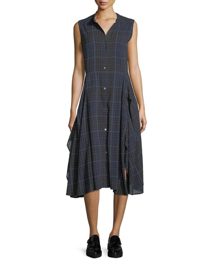Cassidy Sleeveless Button-front Plaid Dress