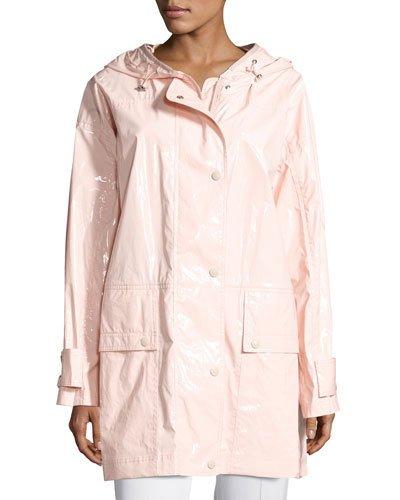 Lacquered Cotton Rain Coat, Blush