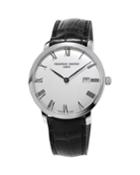 Men's 40mm Slimline Automatic Watch With Leather Strap, Black/white