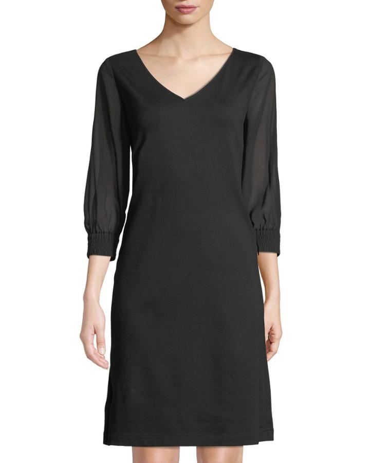 Sheer 3/4-sleeve V-neck Punto