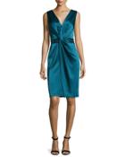 Twisted Satin V-neck Dress, Tanzanite