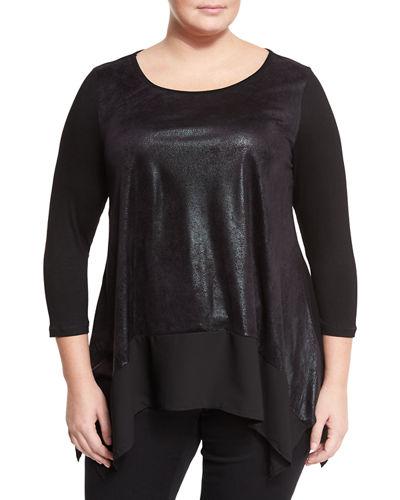 Three-quarter Sleeve Faux-leather Tunic,