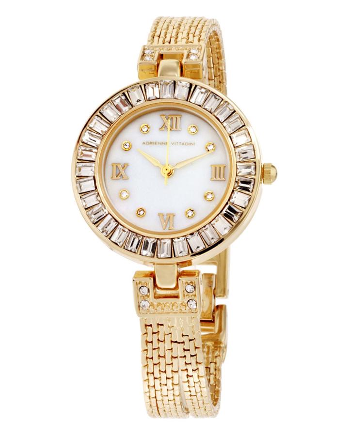 30mm Bracelet Watch W/ Crystal Bezel, Gold