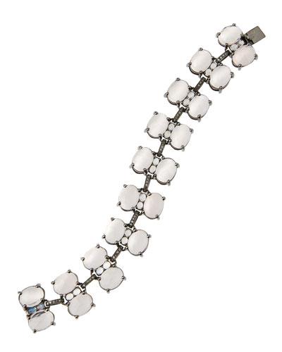 Quartz, Moonstone & Diamond Link Station Bracelet