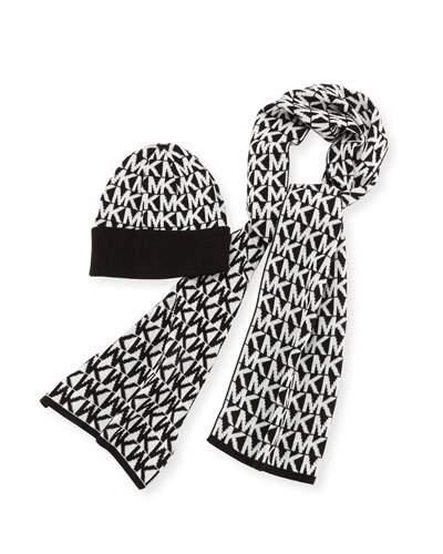 Mk Logo Scarf & Beanie Hat