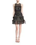 Embellished Cocktail Dress With Velvet Ties, Black/gold