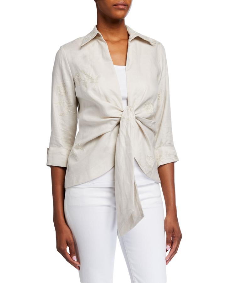 Tie-front Embroidered