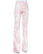 Tie-dye Leather Bell-bottom Pants, Oleander