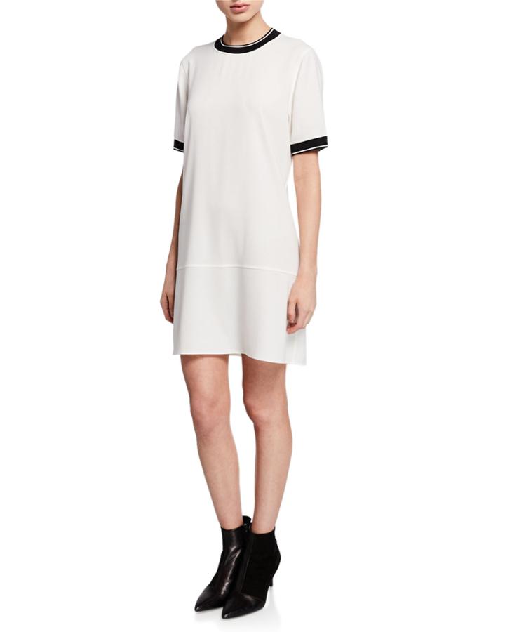 Crewneck Short-sleeve Crepe Dress