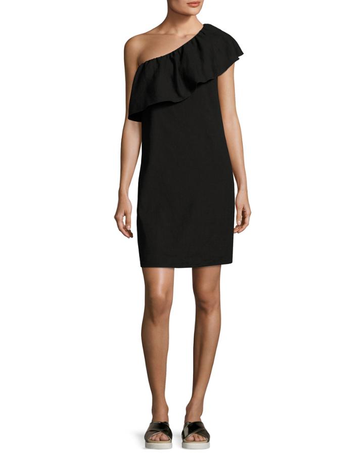 One-shoulder Ruffle Mini Dress, Black