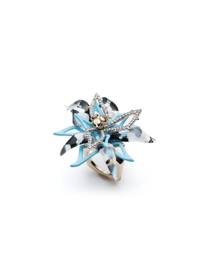Layered Poppy Print Lucite Cocktail Ring
