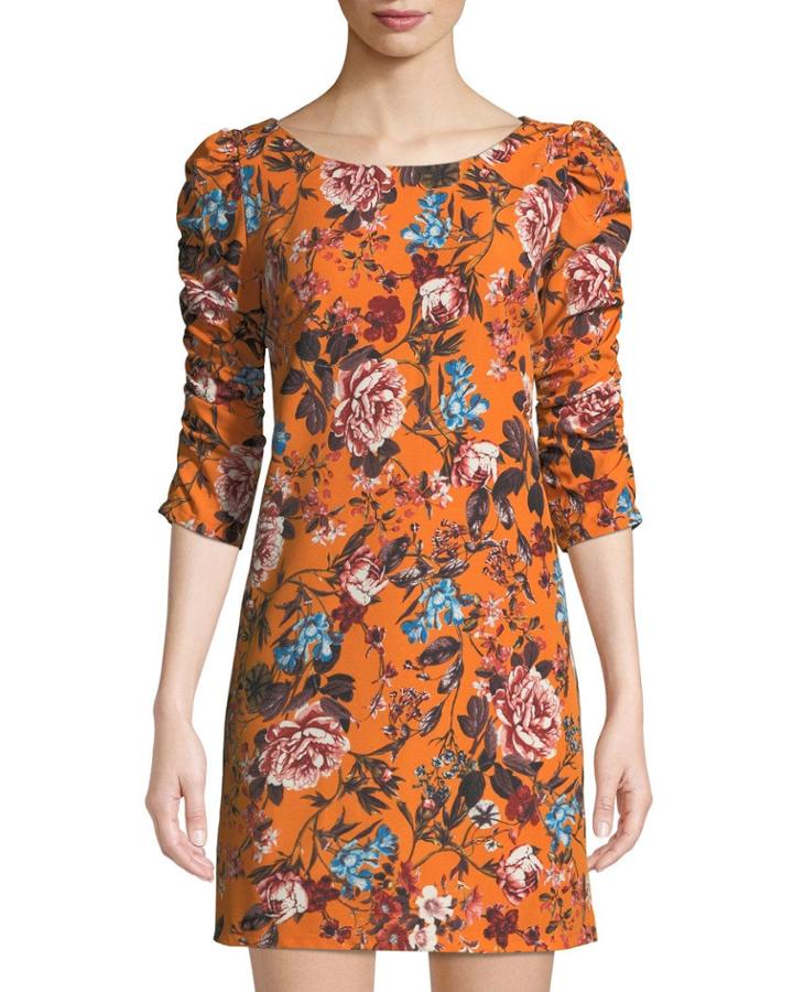 Gathered-sleeve Floral-print