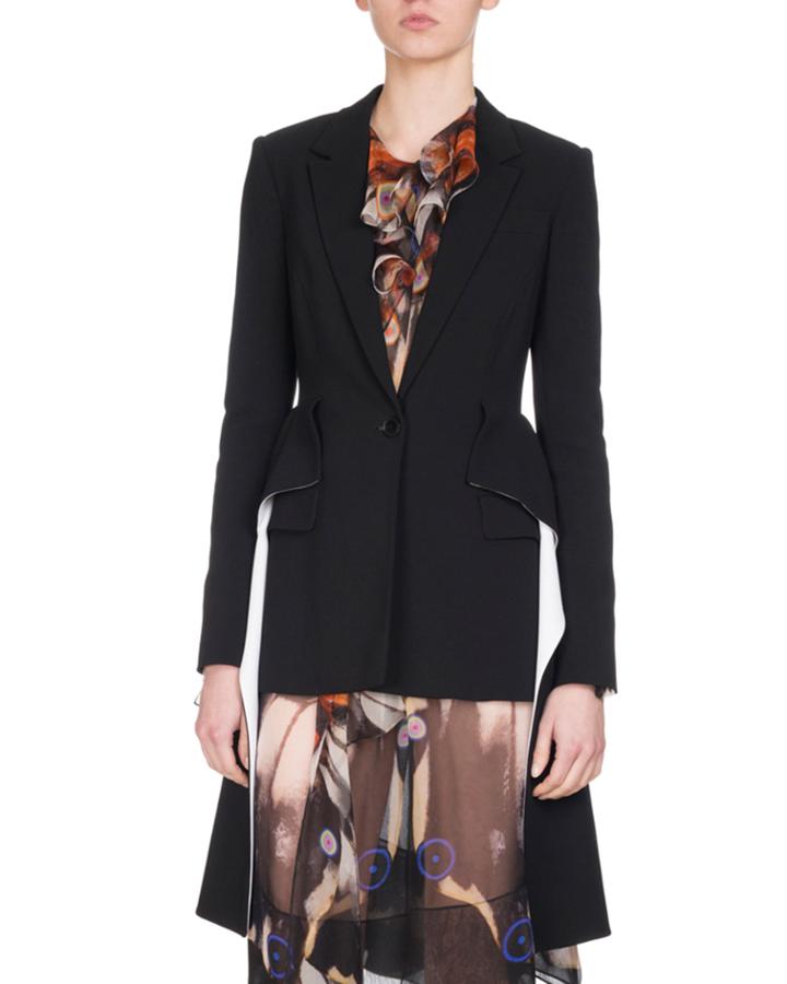 Wool Blazer With Cascading Peplum