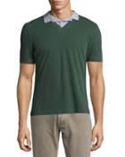 Overlapping Woven Polo Shirt, Green/blue/steel