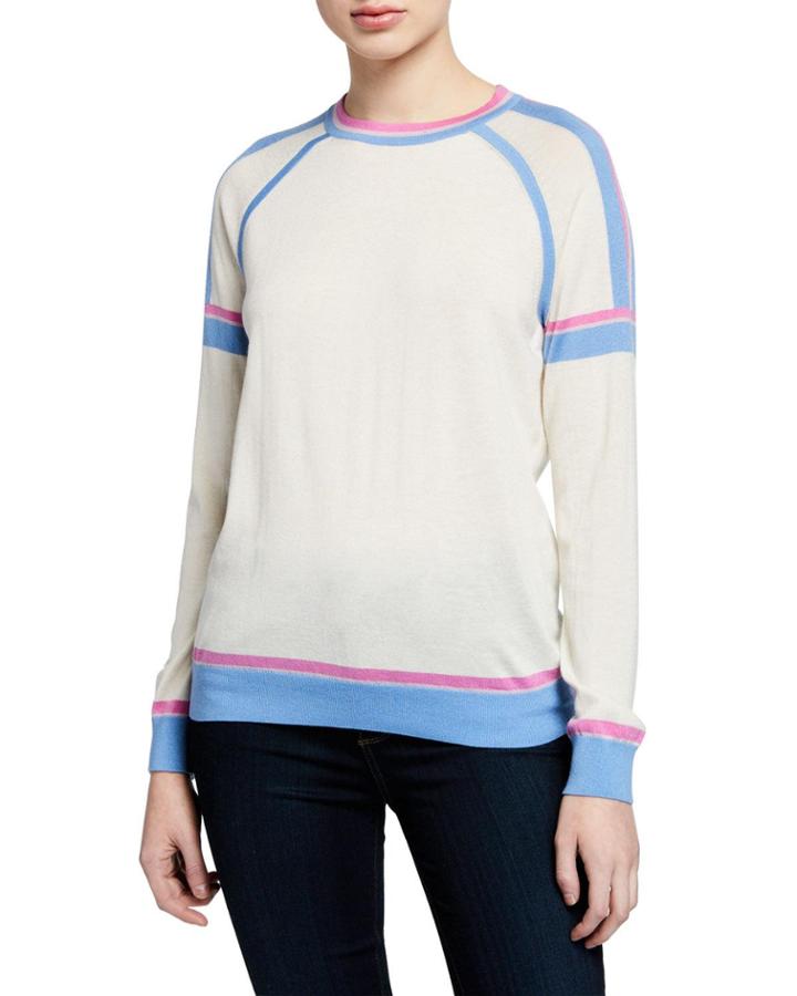 Superfine Crewneck Long-sleeve Athletic Stripe Cashmere-blend