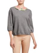 Sequin Applique Peter Pan Collar Wool/cashmere