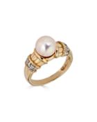 14k Gold Elegant Diamond & 8mm Pearl Ring,
