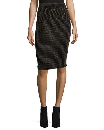 Metallic Striped High-waist Midi Skirt, Black/gold