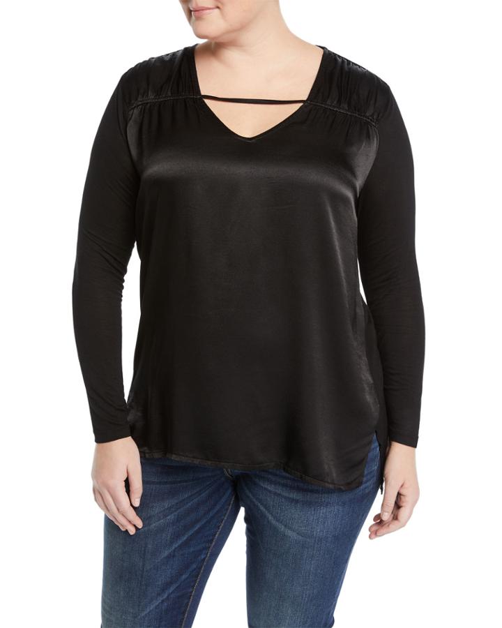 Trishna Ruched Shoulder Long-sleeve Top,