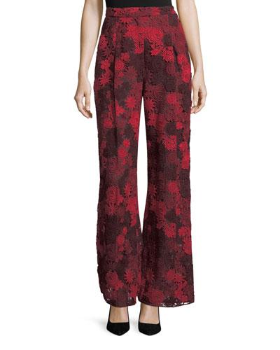 Pleat-front Lace Wide-leg Pants