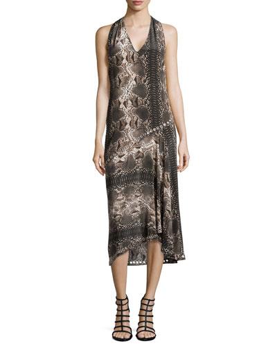 Snake-print Grommet/nailhead Dress